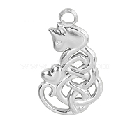 201 Stainless Steel Pendants, Cat with Heart Charm, Stainless Steel Color, 23x14x3mm, Hole: 2mm(FIND-PW0004-31P)