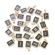 304 Stainless Steel Pendants, with Enamel, Real 18K Gold Plated, Rectangle with Letter Charm, Black, 17.5x12x1.5mm, Hole: 5x3mm, about 26pcs/set(STAS-R119-08G)