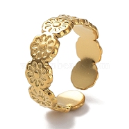 Ion Plating(IP) 304 Stainless Steel Rings, Open Cuff Ring, Flower Ring for Women, Real 18K Gold Plated, 6.5mm, Inner Diameter: 17mm(RJEW-B047-06G)