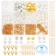 PandaHall Elite DIY Jewelry Making Kits, Including Glass Beads, Natural White Jade Chip Beads, Brass Earring Hooks, Alloy Lobster Claw Clasps, Elastic Crystal Thread, Mixed Color(DIY-PH0001-18)