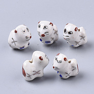Handmade Porcelain Beads, Ornamental with Gold, Mouse, Brown, 15.5x16.5~18x10.5~11.5mm, Hole: 1.8mm(PORC-N004-80)