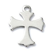 201 Stainless Steel Pendants, Laser Cut, Cross Charm, Stainless Steel Color, 16x12.5x1mm, Hole: 1.6mm(STAS-C097-55P-01)