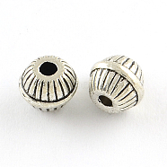 Tibetan Style Alloy Beads, Round Grooved Beads, Cadmium Free & Nickel Free & Lead Free, Antique Silver, 6x7mm, Hole: 1.5mm(X-TIBEP-R336-154AS-FF)