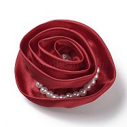 Flower Cloth with Plastic Pearl Brooch Pin, Platinum Tone Iron Pin for Clothes Bags, FireBrick, 70~75x72~80x27~32mm(JEWB-K013-01P-02)
