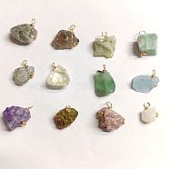 12Pcs 12 Styles Rough Raw Natural Mixed Gemstone Pendants, with Golden Tone Copper Jewelry Wire Wrapped, Nuggets & Teardrop Charms, 10~25x9~15x4~11mm, Hole: 3mm, 12style, 1pc/style, 12pcs/set(PALLOY-AB00002)