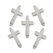 Brass Micro Pave Clear Cubic Zirconia Connector Charms, Religion Cross Links, Platinum, 25.5x13.5x2mm, Hole: 1mm(KK-E068-VB327)