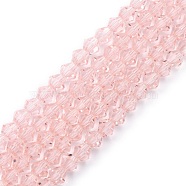 Imitation Austrian Crystal 5301 Bicone Beads, Faceted Glass Beads Strands, Pink, 4x4mm, Hole: 1mm, about 88~89pcs/strand, 12.99~13.39 inch(GLAA-S026-15)