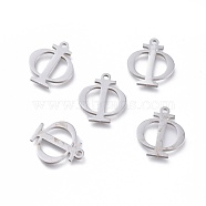 304 Stainless Steel Charms, Greek Alphabet, Stainless Steel Color, Letter.F, 14x12x1mm, Hole: 1.2mm(STAS-K215-09P)