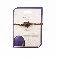 Natural Amethyst Macrame Pouch Braided Bead Bracelet, Wax Cord Adjustable Bracelet, 9-7/8 inch(25cm)(FIND-PW0023-01H)