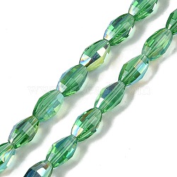 Electroplate Glass Beads Strands, AB Color Plated, Faceted, Oval, Green, 9.5x5.5mm, Hole: 1.2mm, about 60pcs/strand, 22.05''(56cm)(GLAA-Q101-03A-AB04)