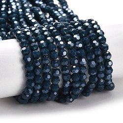 Opaque Glass Beads Stands, Faceted, Round, Prussian Blue, 4mm, Hole: 0.7mm, about 88~95pcs/strand, 12.99~14.06 inch(33~35.7cm)(EGLA-A035-P4mm-A35)
