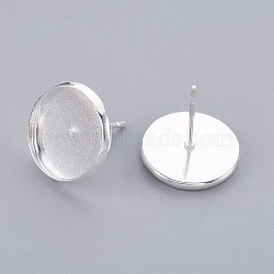 304 Stainless Steel Stud Earring Findings, Flat Round, Silver Color Plated, Tray: 12mm, 14x2mm, Pin: 0.8mm(X-STAS-F188-01P-D)