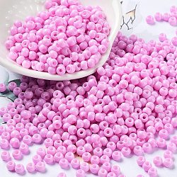 Baking Paint Glass Seed Beads, Round, Pearl Pink, 4x3mm, Hole: 1.2mm, about 7650pcs/pound(SEED-H002-I-A528)