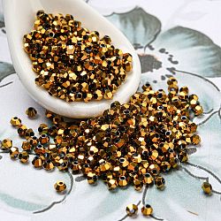 Full Plated Electroplate Glass Beads, Faceted Bicone, Goldenrod, 2x2mm, Hole: 0.7mm, about 720pcs/bag(EGLA-M300-02A-FP03)