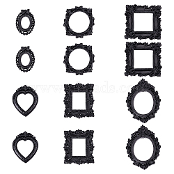 12Pcs 6 Style Resin Picture Frames, Retro Embossed Bowknot Photo Frames, Small Family Photo Holders, for  Photo Props Wall Decor Accessories, Oval & Heart & Square & Rectangle, Black, 40~69x30~55x6~9mm, Inner Diameter: 25~32x19~32mm, 2pcs/style(RESI-CP0001-02)
