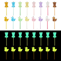 32Pcs 16 Styles Luminous Translucent Resin Big Pendants, Duck & Bear Lollipops Charms with Platinum Tone Iron Loops, Glow in the Dark, Mixed Color, 66~70.5x17x15~23mm, Hole: 2mm, 2pcs/style(RESI-TA0002-38)