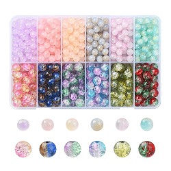 708Pcs 12 Styles Glass Round Beads, Baking Painted & Two-Tone Crackle & Transparent, Mixed Color, 6~8mm, Hole: 1.2~1.5mm(DGLA-YW0001-15)