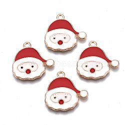 Alloy Enamel Pendants, Cadmium Free & Lead Free, Christmas Santa Claus, Light Gold, White, 20x20.5x1.5mm, Hole: 1.6mm(X-ENAM-Q442-039-RS)