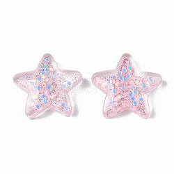 Transparent Resin Cabochons, with Paillette and Glitter Powder, Star, Pink, 19x21x6mm(CRES-N034-19A)