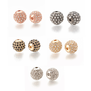 Alloy Bead, with Rhinestone, Round, Mixed Color, 9.5x9.5mm, Hole: 1.5mm