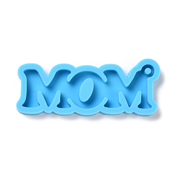 Mother's Day Theme DIY Pendant Silicone Molds, Resin Casting Molds, For UV Resin, Epoxy Resin Jewelry Making, Word MOM, Deep Sky Blue, 30x76x6.5mm, Hole: 3mm