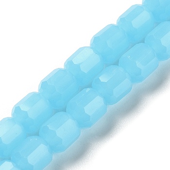 Imitation Jade Glass Bead Strands, Faceted Barrel, Sky Blue, 6.5~7x6mm, Hole: 1mm, about 78pcs/strand, 19.88~21.85 inch(50.5~55.5cm)