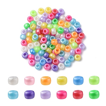 Plastic Pearlized Beads, Barrel, Mixed Color, 9x6mm, Hole: 3.5mm