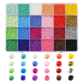 312G 24 Color 8/0 Baking Paint Glass Seed Beads, Round, Mixed Color, 2mm, Hole: 1mm, 13G/color