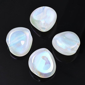 Acrylic European Beads, AB Color Plated, Large Hole Beads, with Glitter Powder, Nuggets, White, 22.5x25x15.5mm, Hole: 5mm