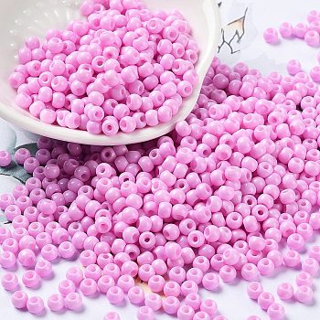 Baking Paint Glass Seed Beads, Round, Pearl Pink, 4x3mm, Hole: 1.2mm, about 7650pcs/pound