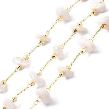 Natural White Moonstone Chips Beaded Chains, with Golden Brass Findings, Long-Lasting Plated, Soldered, with Spool, 4~14x4~11x2~7mm, about 3.28 Feet(1m)/Box