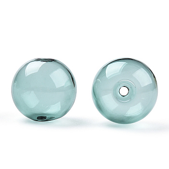 Transparent Blow High Borosilicate Glass Globe Beads, Round, for DIY Wish Bottle Pendant Glass Beads, Dark Cyan, 18x17mm, Hole: 2mm