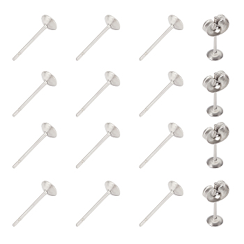 304 Stainless Steel Stud Earrings Findings, with Ear Nuts, Stainless Steel Color, 600pcs/box