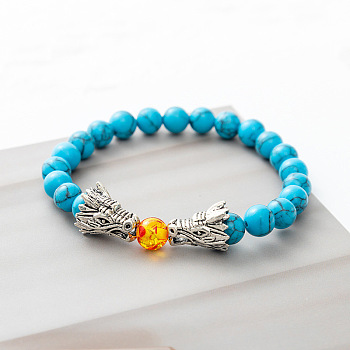 Synthetic Turquoise Stretch Bracelet with Dragon Clasps
