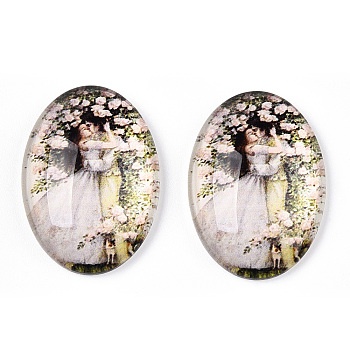 Glass Cabochons, with European Style Pattern, Oval, Lavender Blush, 25x18x6mm