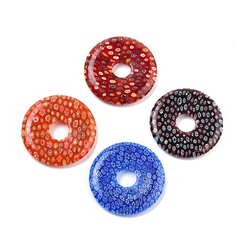 Handmade Millefiori Glass Beads, Donut/Pi Disc, Mixed Color, 40x5.5mm, Hole: 10~10.5mm