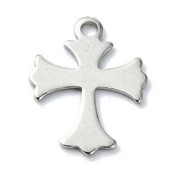 201 Stainless Steel Pendants, Laser Cut, Cross Charm, Stainless Steel Color, 16x12.5x1mm, Hole: 1.6mm