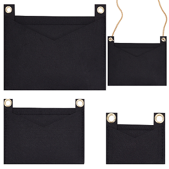 WADORN 3Pcs 3 Style Felt Bags Organizer Insert, Mini Envelope Handbag Shaper Premium Felt, with Iron Grommets, Black, 9~22x8~18.3x0.5~0.55cm, Hole: 10mm, 1pc/style