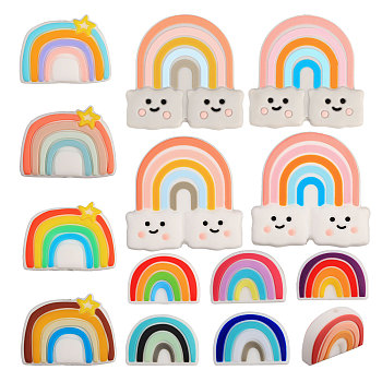 14Pcs 14 Style Silicone Beads, DIY Nursing Necklaces and Bracelets Making, Chewing Pendants For Teethers, Rainbow, Mixed Color, 18~38x25~38.5x8.5~10mm, Hole: 2~2.5mm, 1pc/style