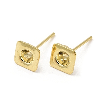 Square 201 Stainless Steel Stud Earring Findings, Earring Settings with 304 Stainless Steel Pins, Real 18K Gold Plated, 6x6mm, Pin: 11x0.8mm, Tray: 3mm