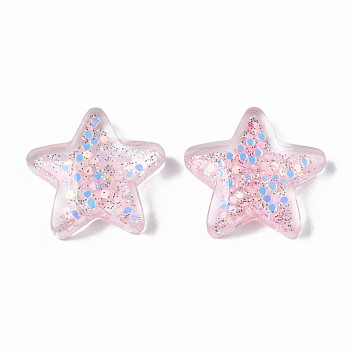 Transparent Resin Cabochons, with Paillette and Glitter Powder, Star, Pink, 19x21x6mm