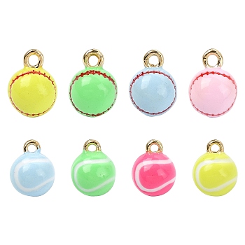 8Pcs 8 Styles Electroplate Alloy Charms, Baseball/Tennis Charms, Golden, Mixed Color, 10.5~13x8~9mm, Hole: 1.2~1.8mm, 1pc/style