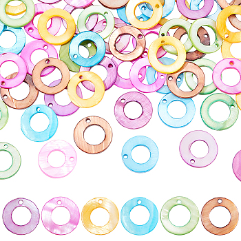 AHADERMAKER 60Pcs 6 Colors Natural Freshwater Shell Charms, Dyed, Ring, Mixed Color, 15x2mm, Hole: 1mm, 10pcs/color