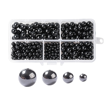 340Pcs 4 Sizes Natural Black Tourmaline Beads, Round, 4mm/6mm/8mm/10mm, Hole: 0.8~1mm