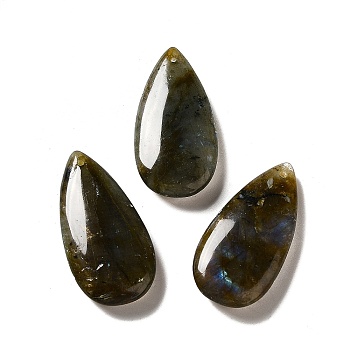 Natural Labradorite Pendants, Teardrop Charm, 39~39.5x19~19.5x6.5~7mm, Hole: 1.2mm