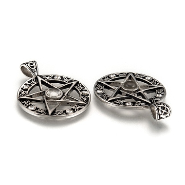 Vintage Men's 304 Stainless Steel Ring with Pentagram Star Pendants(STAS-O044-25B)-2