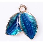 Alloy Enamel Pendants, Light Gold, Leaf, Cornflower Blue, 14.5x14x2mm, Hole: 1.5mm(FIND-WH0152-650B-03)