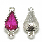 Alloy Glass Links connectors, teardrop, Platinum, Camellia, 21x10x5~6mm, Hole: 2mm(PALLOY-T025-8x13mm-10)