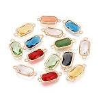 Faceted Glass Links connectors, with Golden Tone Brass Open Back Settings, Rectangle, Mixed Color, 18~19.5x8~9x3~4mm, Hole: 1~1.5mm(GLAA-T010-026)