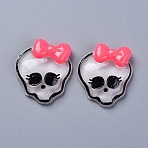 Halloween Theme Opaque Resin Cabochons, with  Bowknot, for Jewelry Making, Skull, Flat Back, White, 27.5x23.5x6.5mm(X-RESI-D0003-03)